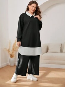 Mulvari Hơn Hai âm Thả vai Viền chia cắt Áo & Quần ống rộng - màu đen - Xem 4