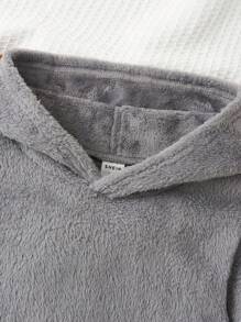 SHEIN Young Boy Solid 3D Ear Design Hooded Pajama Set - Grey - View 5