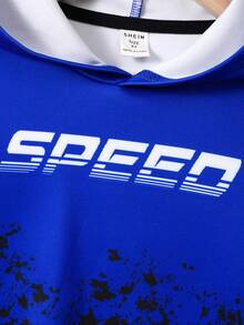 SHEIN Young Boy Letter Graphic Two Tone Hooded Active Sweatshirt