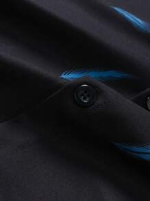 Manfinity Men Feather Print Shirt & Drawstring Waist Shorts - Multicolor - View 5