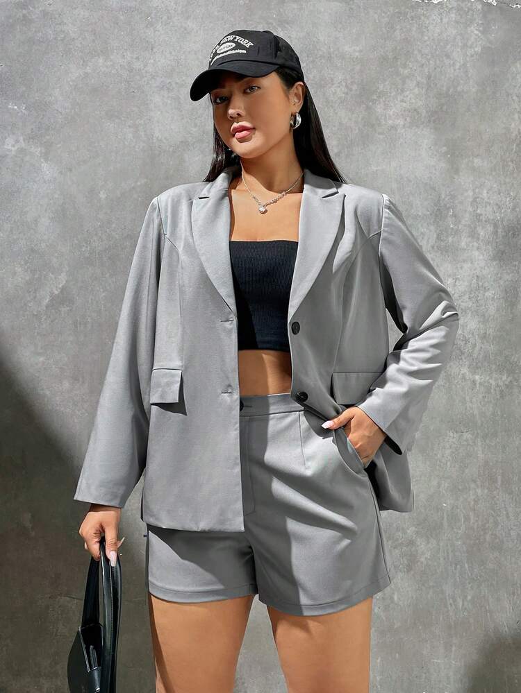 Plus Lapel Neck Blazer & Shorts