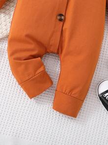 Bebé niña Mono con botón delantero con capucha - Marrón Chocolate - Ver 3