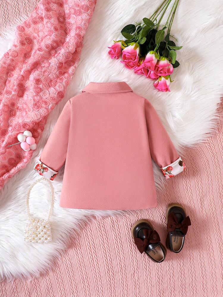 Baby Girl Floral Print Bow Front Dual Pocket Peter Pan Collar Coat