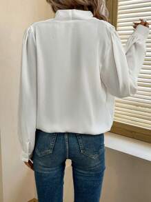 SHEIN LUNE Chất rắn Surplice cổ Áo sơ mi - trắng - Xem 2