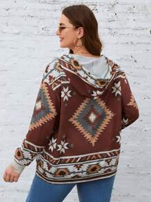 EMERY ROSE Áo nỉ cỡ lớn in họa tiết hình học, vai rớt, dây rút - Nhiều màu - Xem 2