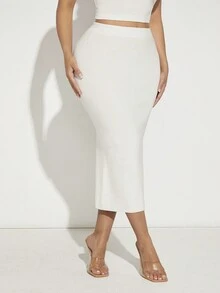 SHEIN SXY Solid Pencil Knit Skirt - White - View 4