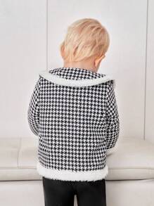 SHEIN Babymeisje Hondentandprint Contrast Pluizige rand Jassen & Tas