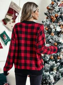 SHEIN Maternity Buffalo Plaid Pattern Drop Shoulder Cardigan, For Winter - Multicolor - View 2