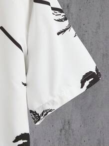 Manfinity RSRT 男士度假海滩椰子树印花衬衫和抽绳短裤，舒适服装 - 黑與白 - 查看 5