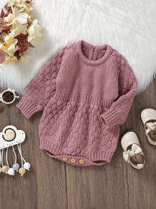 Baby Girl Raglan Sleeve Keyhole Back Knit Bodysuit - Pink - View 5