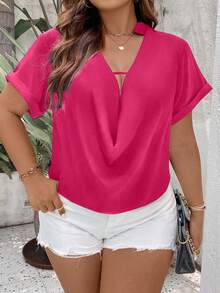 SHEIN Clasi 加大垂褶领衬衫，适合新年假期聚会服装