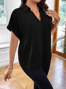 Vionelle Plus Batwing Sleeve Button Front Shirt - Black - View 3