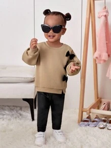 女婴休闲舒适百搭弹力仿丝打底裤 - 黑色 - 查看 4