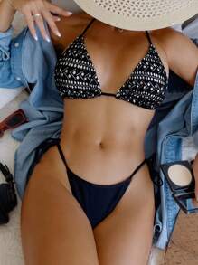 Bộ bikini buộc dây tam giác Halter - màu đen - Xem 1