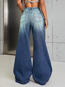 SHEIN ICON High Waist Wide Leg Jeans - Dark Wash - View 2