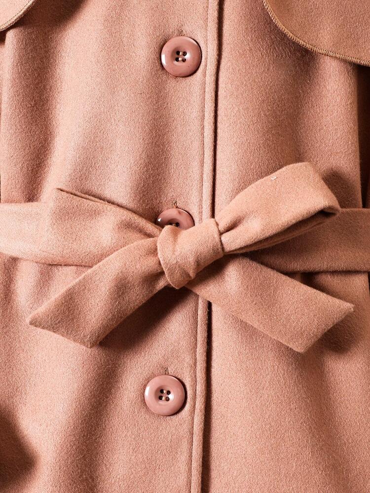 Teen Girl Button Front Belted Overcoat