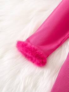 SHEIN 女小童毛茸邊腰帶連身褲 - 玫紅色 - 查看 6