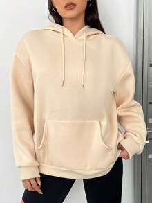 SHEIN EZwear Plus Size Slogan Graphic Drop Shoulder Sweatshirt - Khaki - View 3