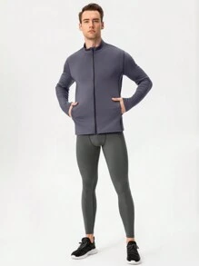 Gym Rark Men Aqua Blue Zip Up Slant Pocket Sports Jacket,Summer Athletic Jogging Workout Tops,Grey Hiking Outfit Active Wear Clothes For Men Jogging Suits - Grey - View 4