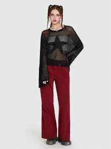ROMWE Hình sao Thả vai Đan Mở Áo len Không có Ống - màu đen - Xem 4