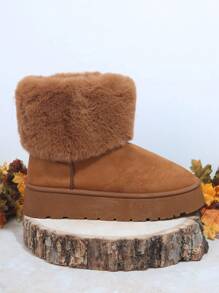 SHUZIA Botines de mujer con diseño abultado, esponjoso y de punta redonda para el Año Nuevo, el Día de San Valentín y el verano - Marrón - Ver 3