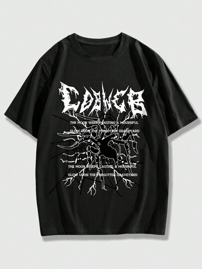 Grunge Punk Men Slogan Graphic Tee, School