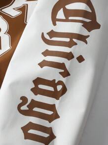 Manfinity LEGND Chaqueta Bomber De Ajuste Holgado Para Hombres Con Lema Gráfico Estampado, Rayas Y Bloques De Color (sin Camiseta) - Marrón - Ver 4