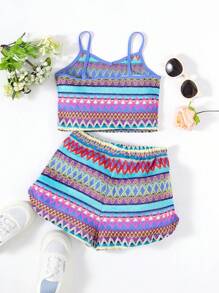 SHEIN Tween meisje Geopatroon Camitop & short