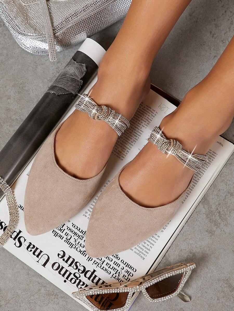 SHUZIA Zapatos mary jane de serraje falso dedo de pie puntiagudo - Caqui - Ver 1