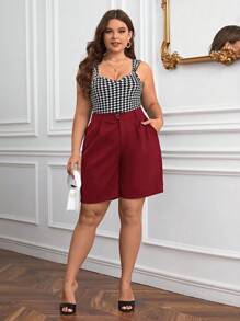 SHEIN Essnce Plus High Waist Plicated Detail Slant Pocket Shorts