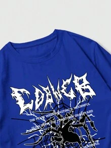 ROMWE MEN Goth Men Spider Letter Graphic Tee - Royal Blue - View 7
