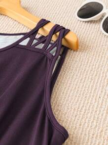 SHEIN LUNE 大碼印花肩部挖空洋裝 - 淺灰紫 - 查看 5