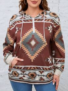 EMERY ROSE Áo nỉ cỡ lớn in họa tiết hình học, vai rớt, dây rút - Nhiều màu - Xem 1