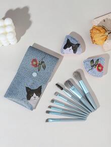 GALLERY  K 可愛奶牛,貓&花朵設計化妝刷套裝 - 彩色 - 查看 4