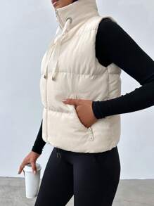 EURMUSE Zip Up Puffer Vest Coat - Beige - View 3