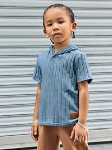 SHEIN 男小童貼布細節連帽T恤 - 霧霾藍 - 查看 1