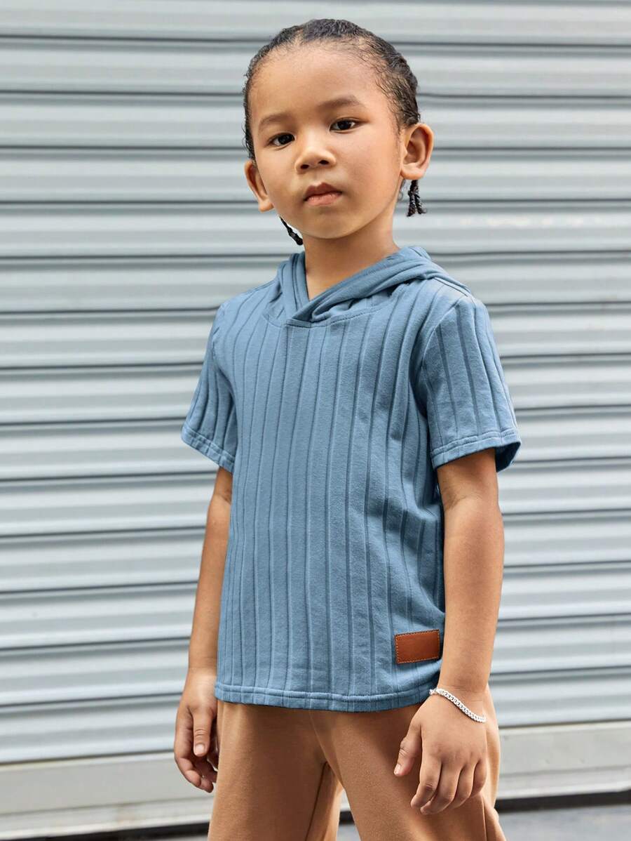 SHEIN 男小童貼布細節連帽T恤 - 霧霾藍 - 查看 1