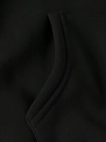 SHEIN EZwear 加大码标语图案袋鼠口袋抽绳保暖卫衣 - 黑色 - 查看 4