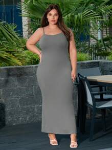 SHEIN Essnce Plus Solid Cami Dress - Grey - View 1