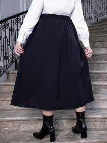 SHEIN Unity Plus Halloween Lace Up Front High Low Hem Skirt - Black - View 2