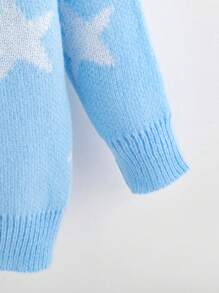SHEIN Tween Girl Star Pattern Drop Shoulder Cardigan - Baby Blue - View 4