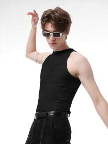 Men Solid Tank Top - Black - View 4