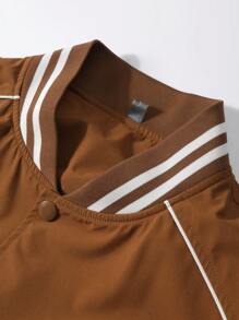 Manfinity LEGND Chaqueta Bomber De Ajuste Holgado Para Hombres Con Lema Gráfico Estampado, Rayas Y Bloques De Color (sin Camiseta) - Marrón - Ver 6