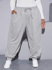 SHEIN CURVE+ Plus Drawstring Waist Slant Pocket Sweatpants