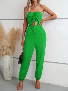 SHEIN Unity Drawstring Front Cut Out Tube Jumpsuit - Green - View 4