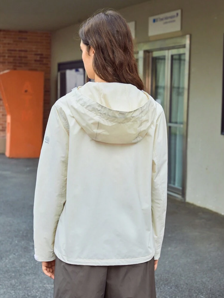 Zip Up Drawstring Hooded Outdoor Jacket