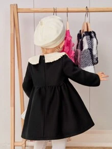 SHEIN 女嬰拼接領雙排釦洋裝 - 黑色 - 查看 2