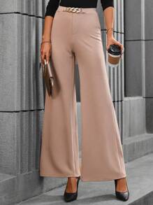 SHEIN Clasi Pantalones de pierna ancha con diseño de cadena - Albaricoque - Ver 4