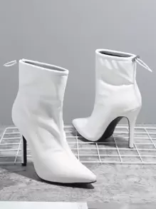 SHUZIA Pointy Toe Mặc vào Dao găm nhỏ Giày ống Ngắn - trắng - Xem 2