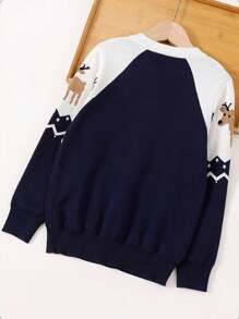 Young Boy Chevron And Animal Pattern Sweater, For Christmas - Multicolor - View 3